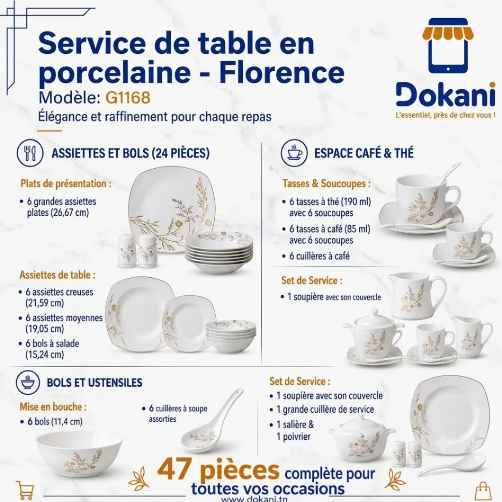 Service De Table 47 Pièces en Porcelaine Florence - G1168.webp