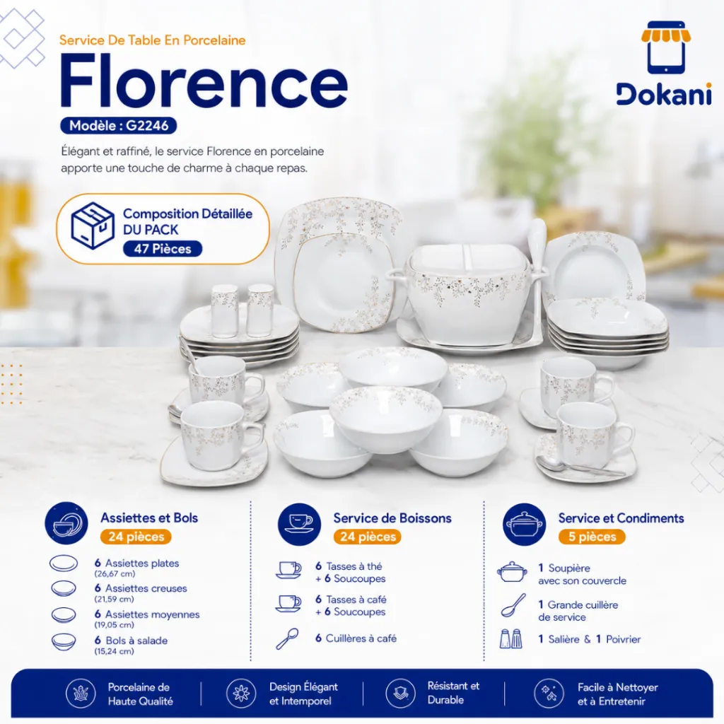 Service De Table 47 Pièces en Porcelaine Florence - G2246.webp