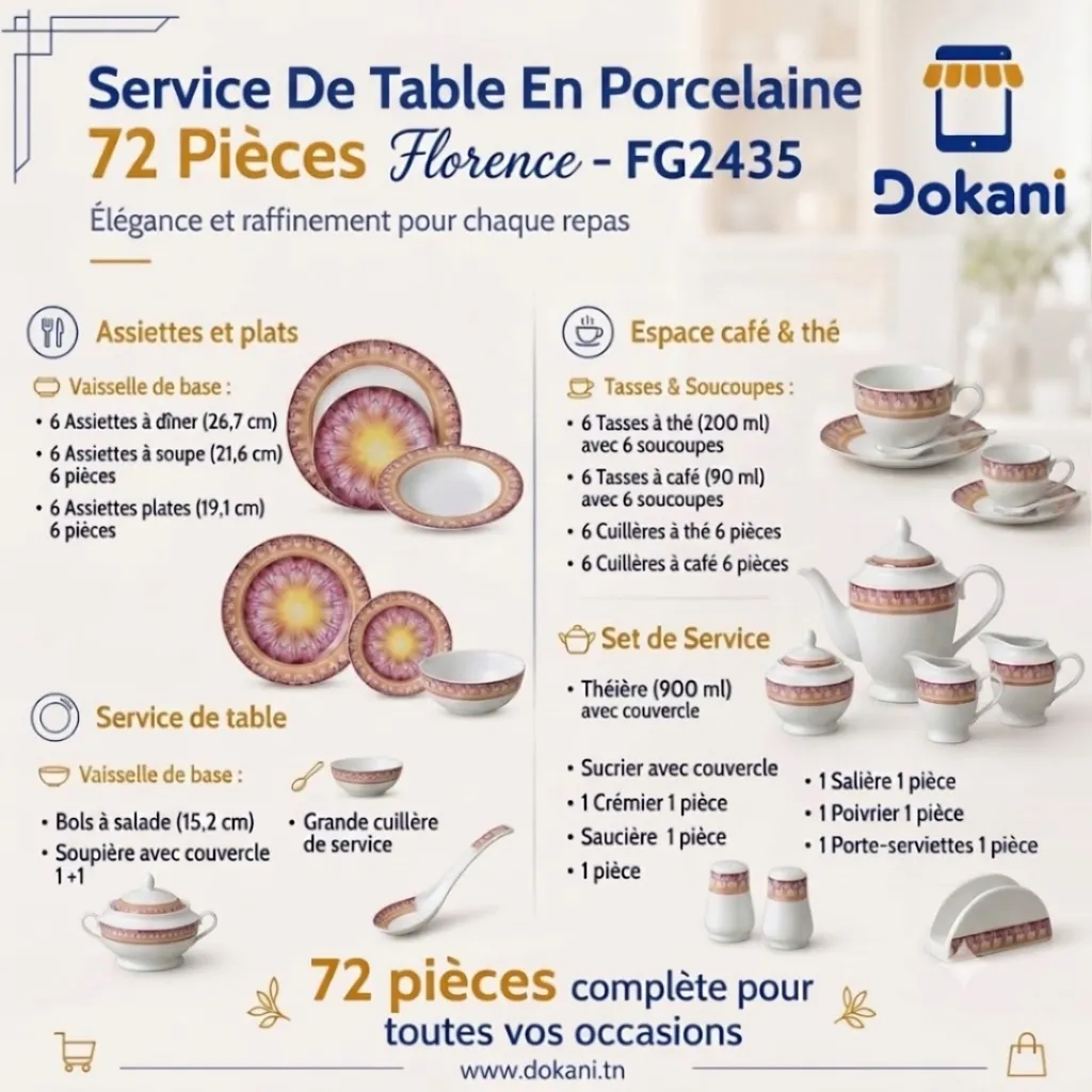 Service De Table 72 Pièces en Porcelaine Florence - Rond -G2435 (2).webp