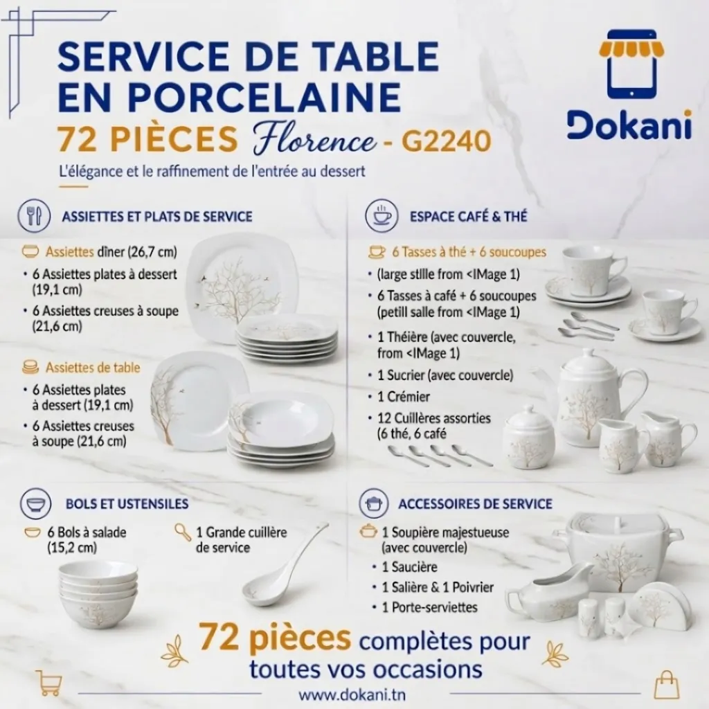 Service De Table 72 Pièces en Porcelaine Florence - Carré - G2240 (2).webp