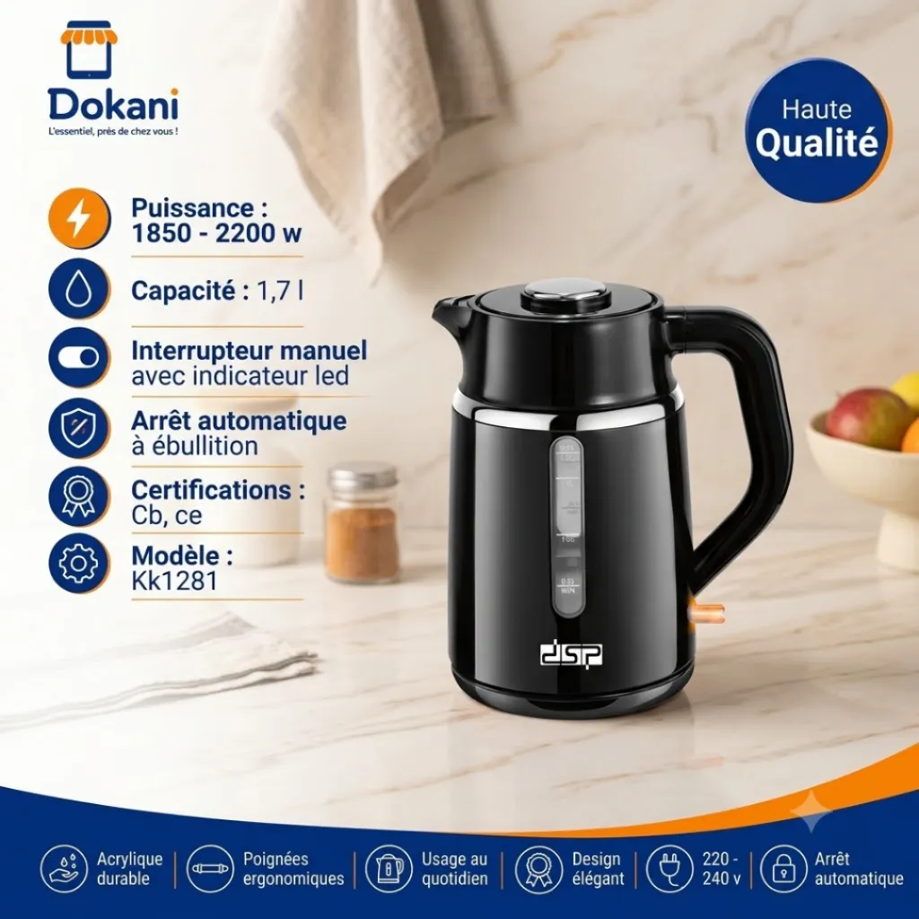 Bouilloire Électrique Avec Indicateur LED DSP 1,7L 2200W.webp