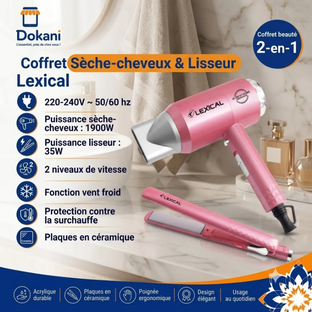 Coffret Sèche-cheveux & Lisseur Lexical 1900W 35W.webp