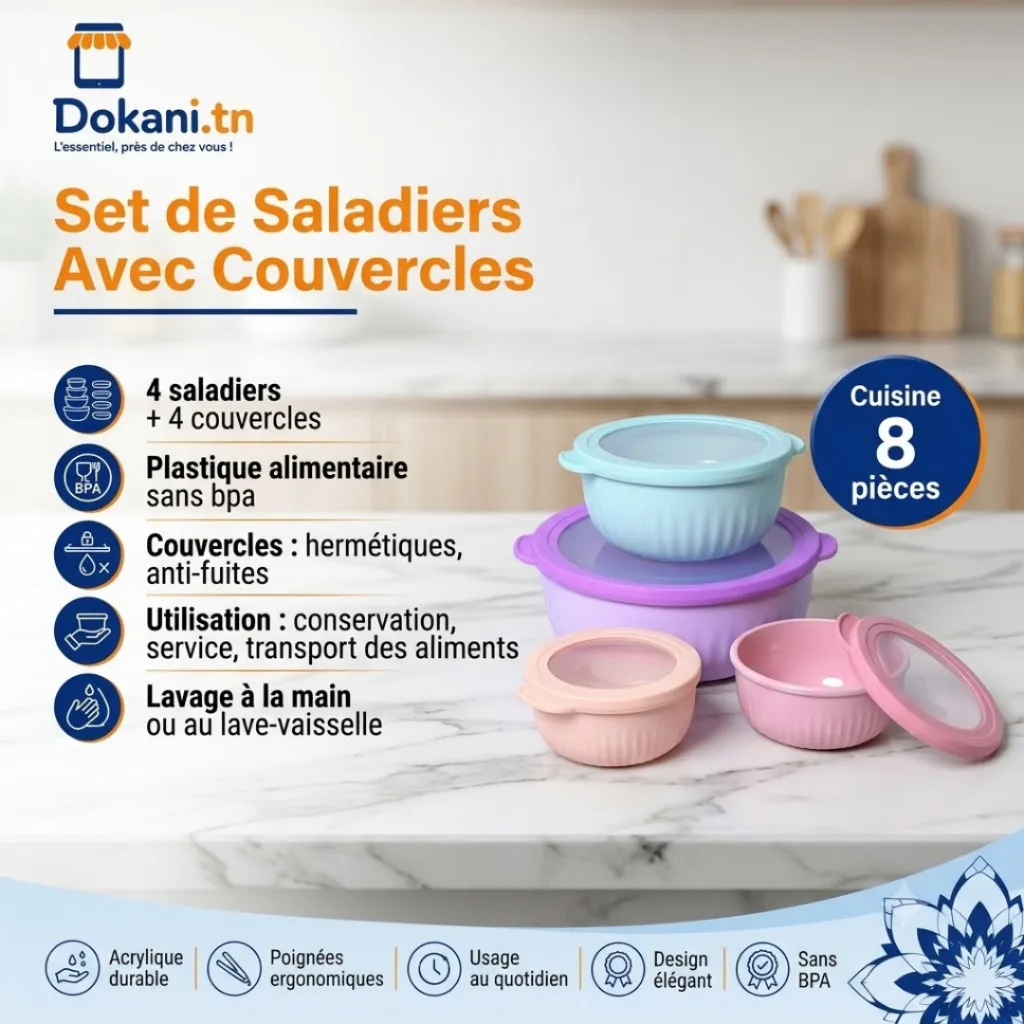 Set de 4 Saladiers Ronds En Plastique Avec Couvercles — Multicolore.webp