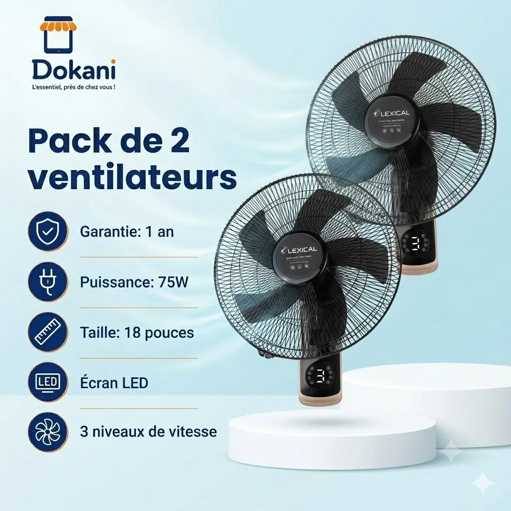 Packs de 2 Ventilateurs Muraux 18 Lexical 75W Rose Gold Avec Telecommande.webp