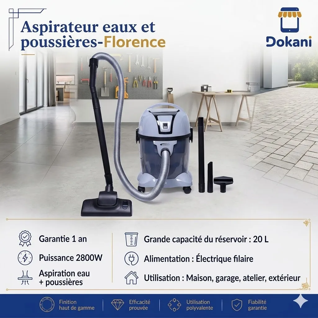 Aspirateur Eaux Et Poussières Florence  - 2800W Gris (2).webp