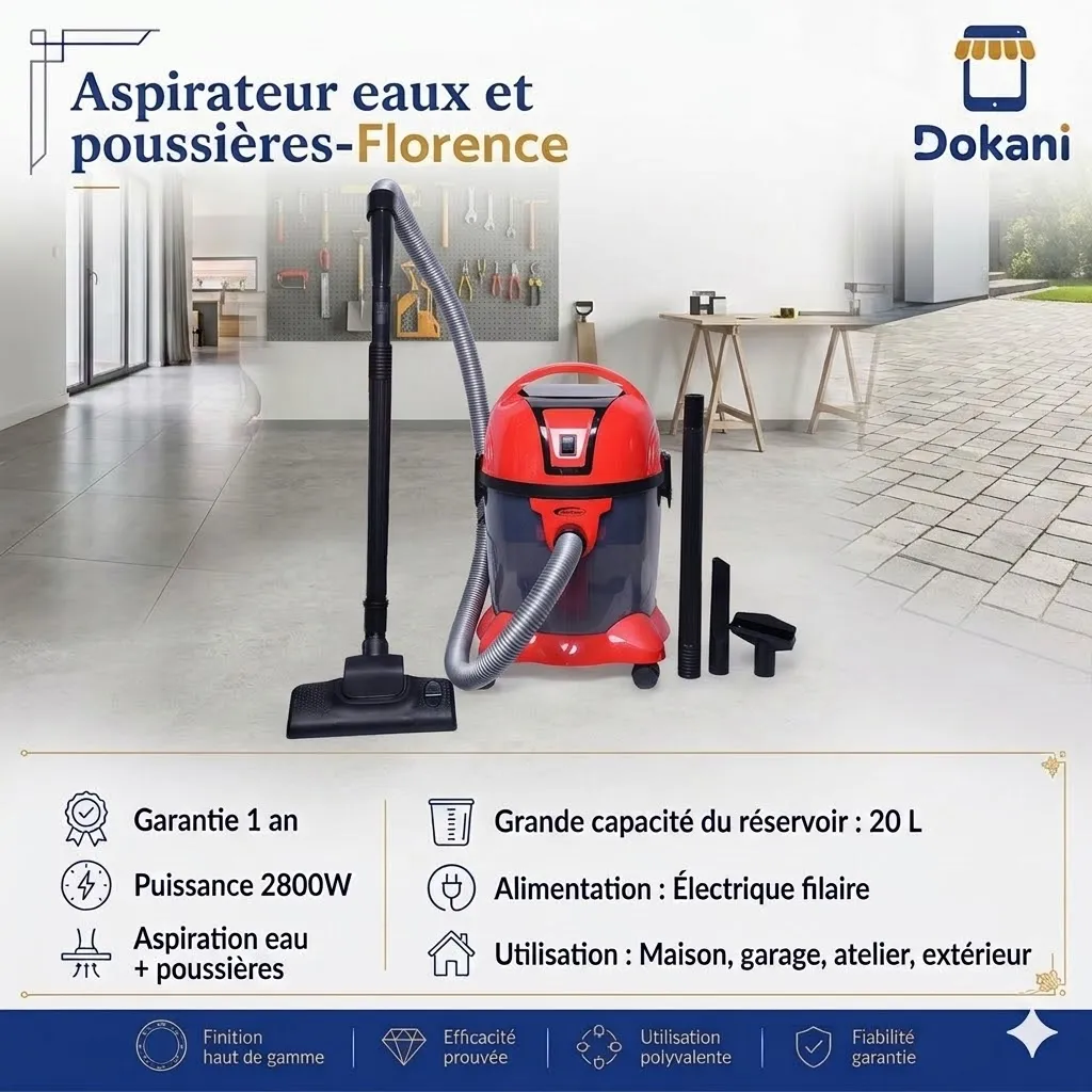 Aspirateur Eaux Et Poussières Florence  - 2800W Rouge (2).webp