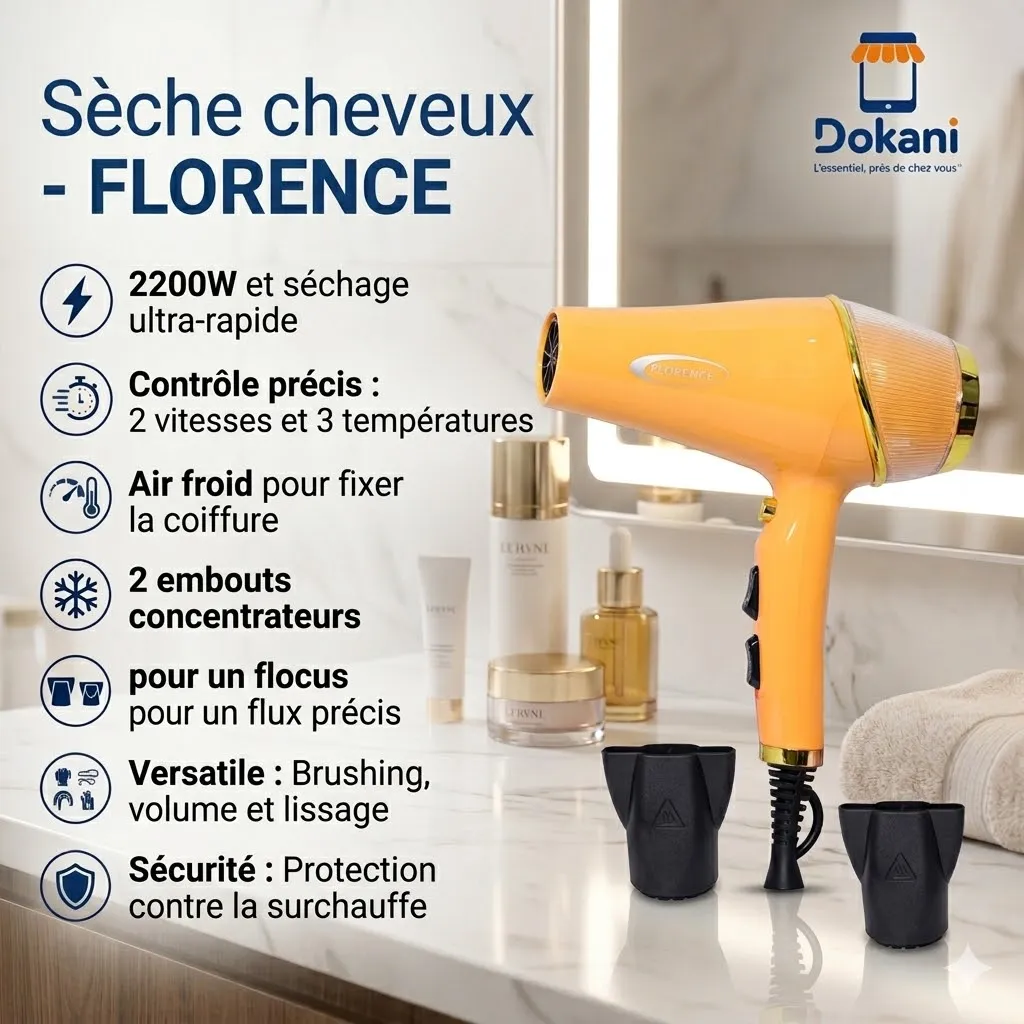 Sèche Cheveux Florence Power Max 2200W Jaune.webp
