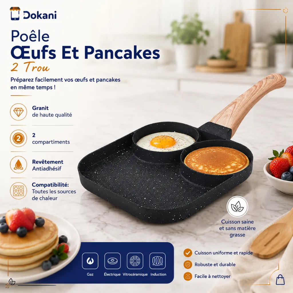 Poêle Granit Œufs Et Pancakes 2 Compartiments — Noir (2).webp