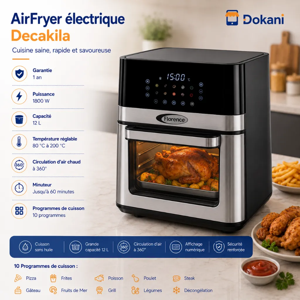 AirFryer 10-en-1 Avec Rôtissoire Florence 1800W - 12L.webp