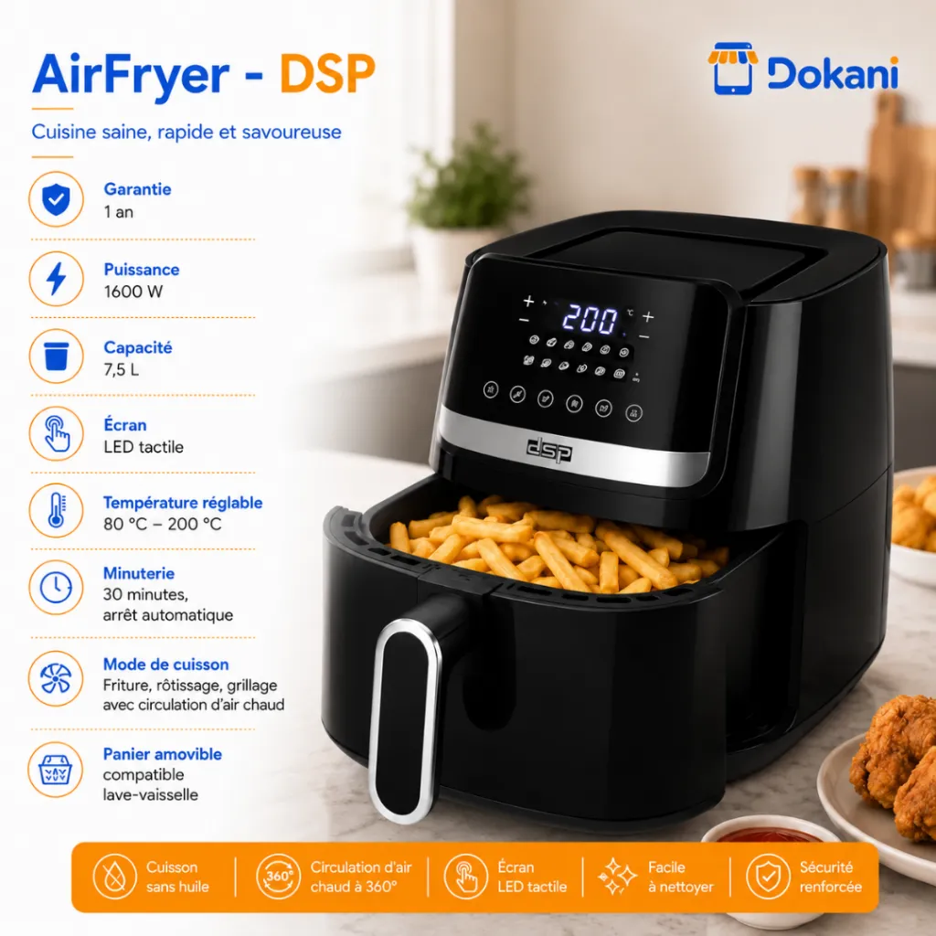 AirFryer DSP 1600W – 7,5 L – Ecran LED Tactile.webp