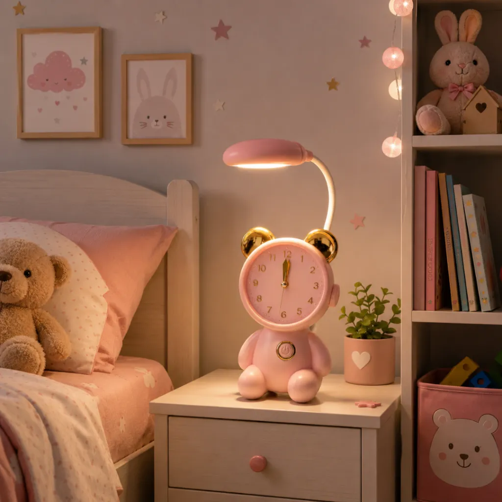 Horloge et Lampe De Bureau Rechargeable LED - Rose.webp