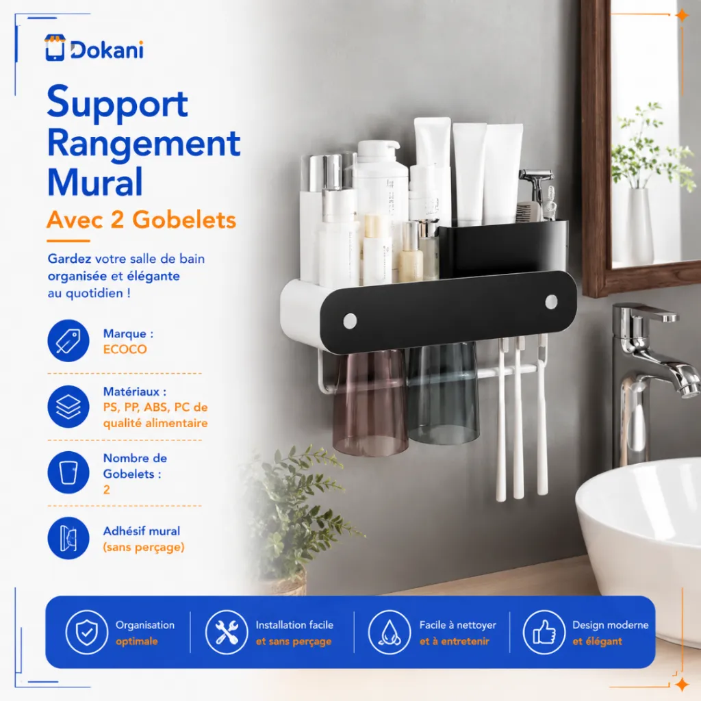 Support rangement mural ECOCO avec 2 gobelets (2).webp