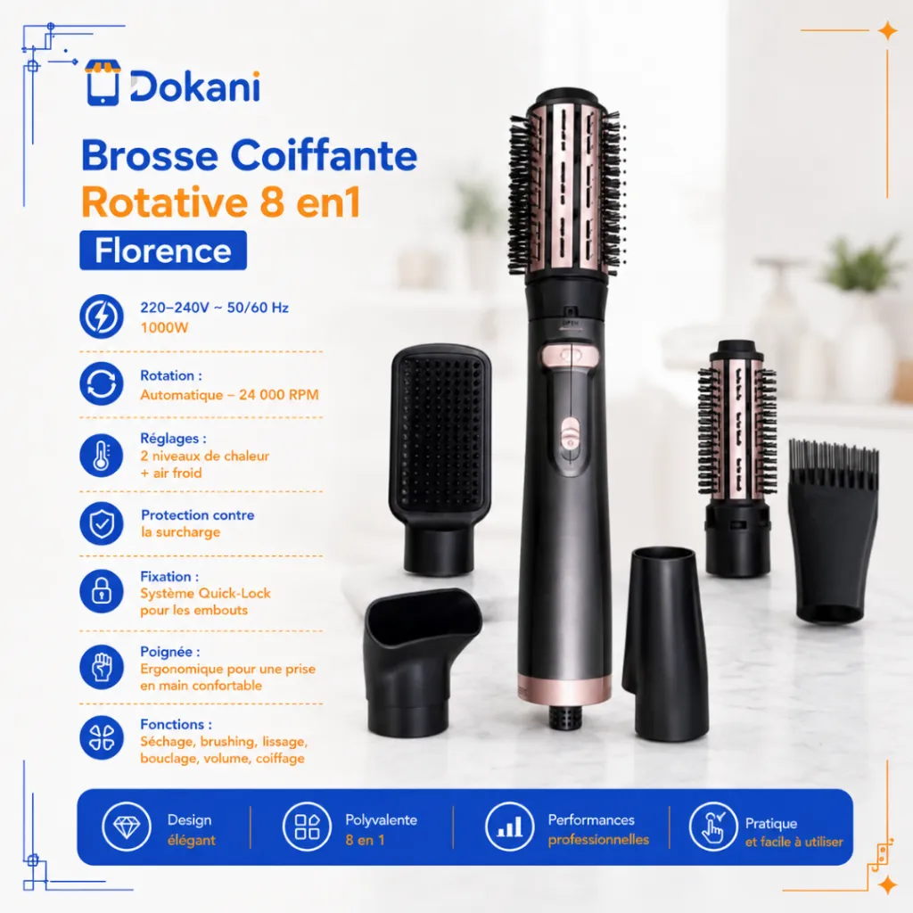 Brosse Coiffante Rotative 8 en1 Florence - 1000W.webp