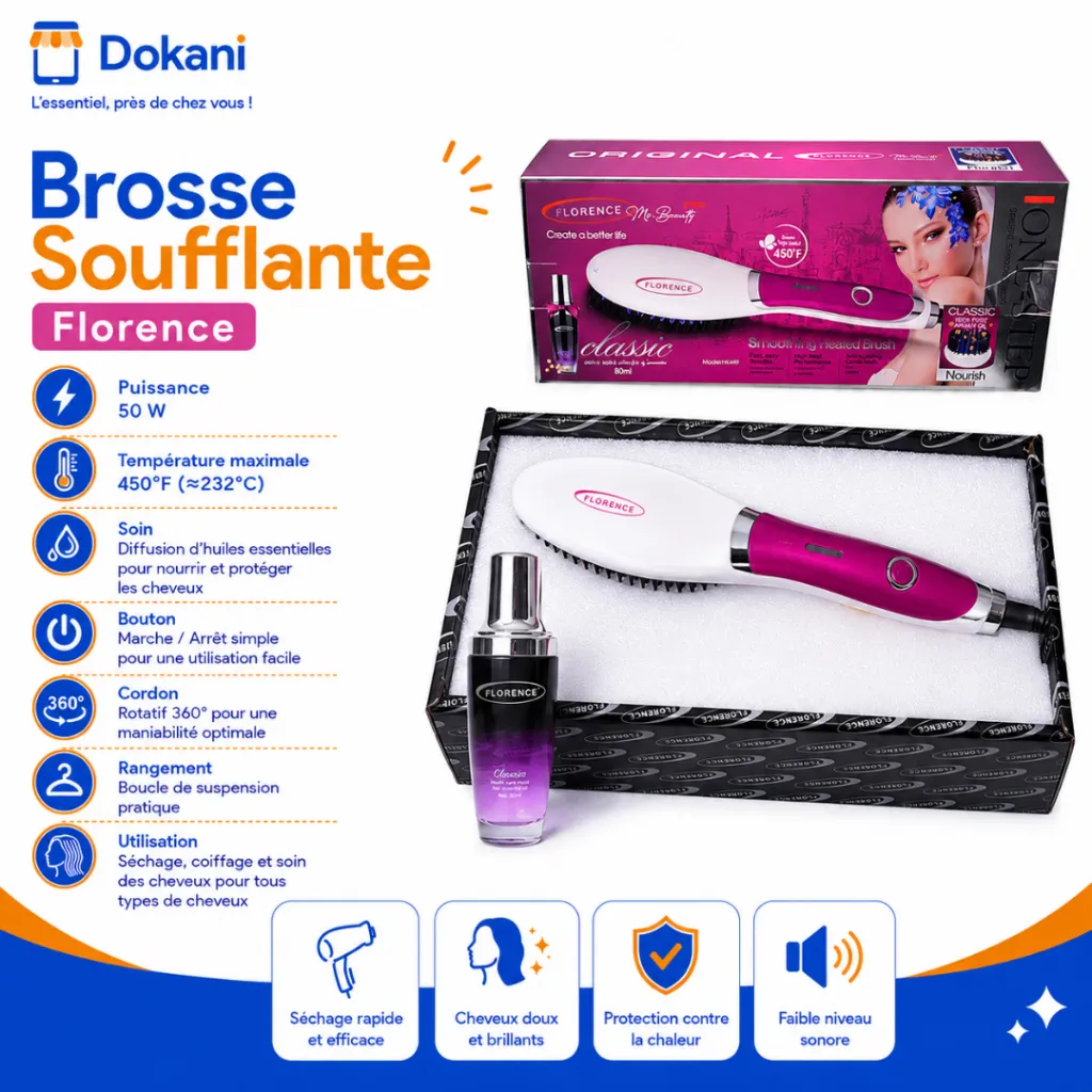 Brosse Soufflante Florence Avec Sérum 50W 360° Rose.webp
