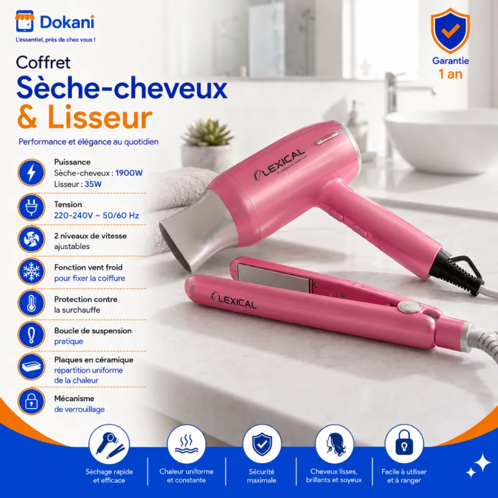 Coffret Sèche-cheveux & Lisseur Lexical 1900W 35W (2).webp