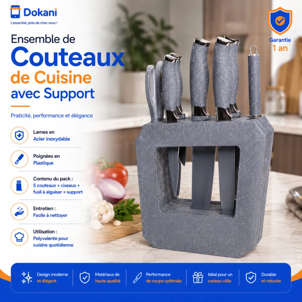 Ensemble De Couteaux Avec Support-8 Pièces- Gris.webp