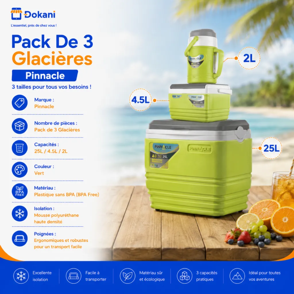 Pack De 3 Glacières - Pinnacle - Isolé Portable – BPA Free – 25L4.5L2L - Vert (2).webp