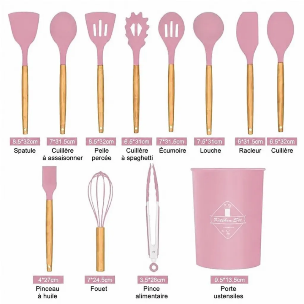 Set D'ustensiles De Cuisine En Silicone Rose 12 Pièces (4).webp