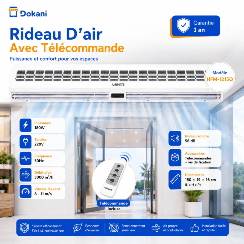 Rideau D'air Avec Télécommande 180 W - 150 cm- AirMate (3).webp