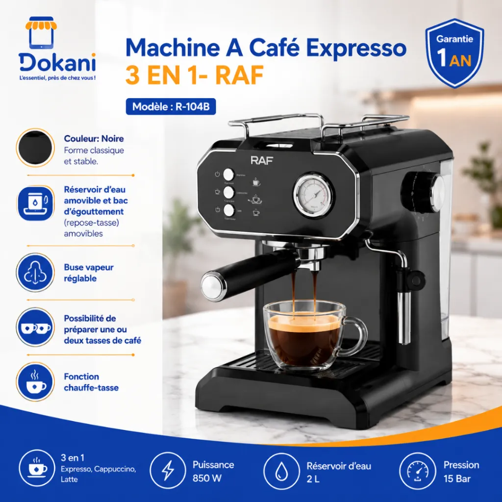 Machine A Café Expresso 3 En 1 RAF - 2 L - 850 W -R-104B- Noir.webp