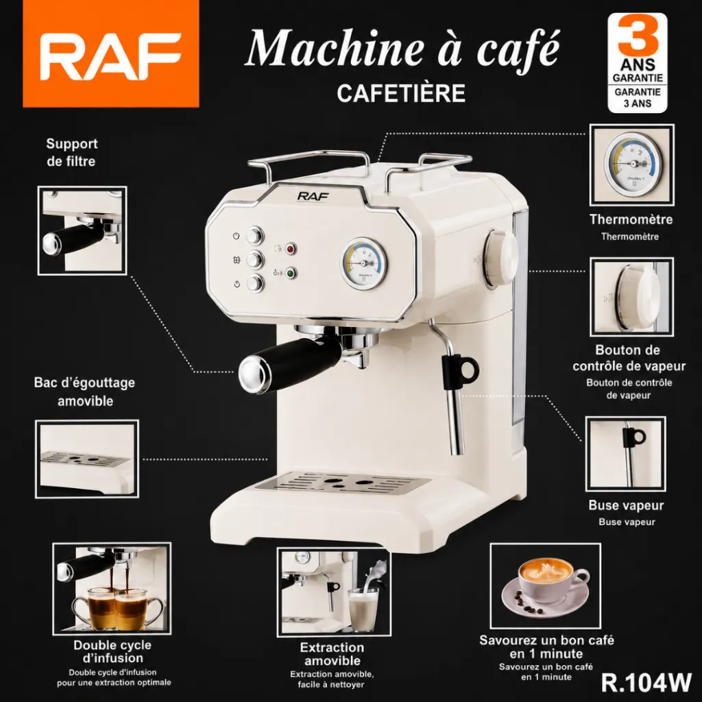 Machine A Café Expresso 3 EN 1 RAF - 2 L - 850 W -R-104W- Beige (5).webp