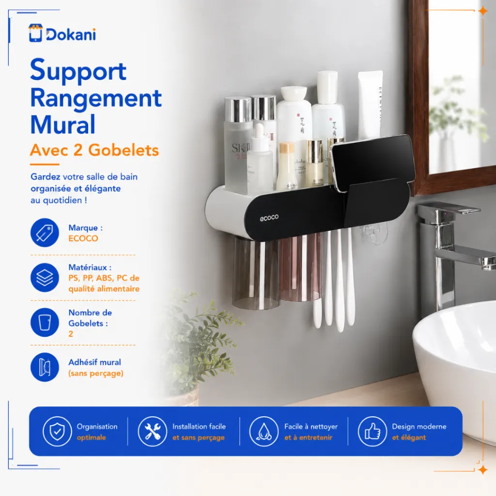 Support rangement mural ECOCO avec 2 gobelets.webp