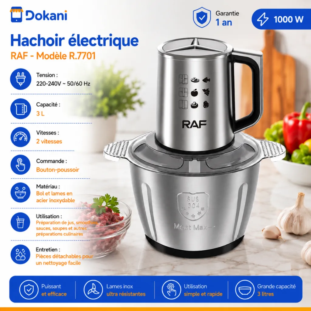 Hachoir Electrique En Inox RAF - 3L - 1000W.webp
