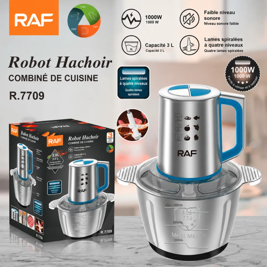Hachoir Electrique En Inox RAF - 3L - 1000W - Bleu (2).webp