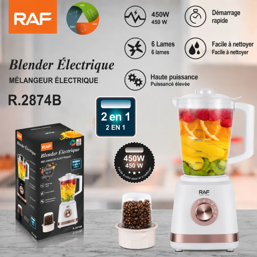 Blender Avec Moulin A Epices 2 EN 1 RAF - 450 W - 1,5 L - Blanc (2).webp