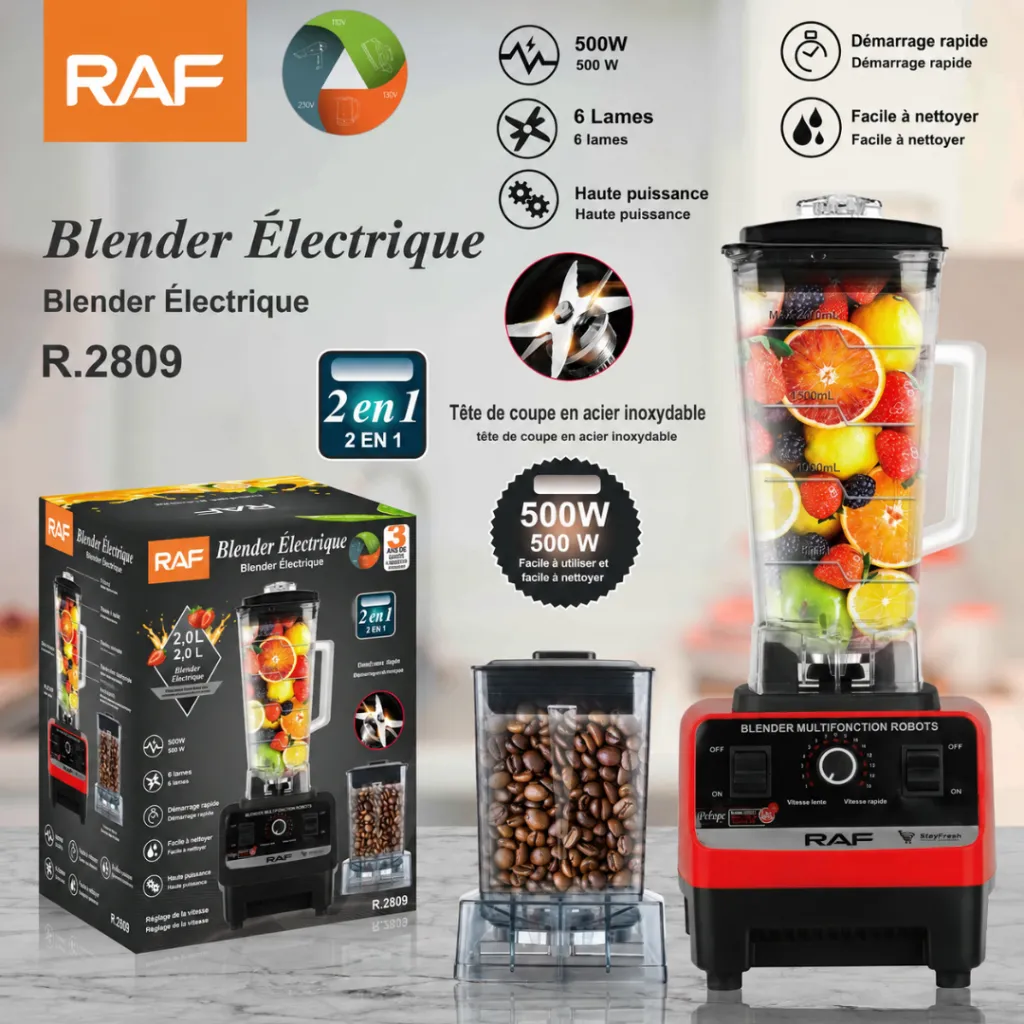 Blender Avec Moulin A Epices 2 en 1 RAF - 2400 W - 2,5 L - Rouge (3).webp