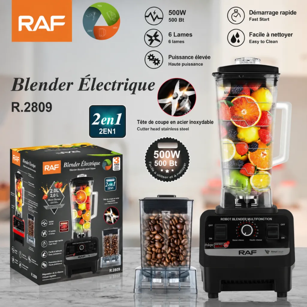 Blender Avec Moulin A Epices 2 en 1 RAF - 2400 W - 2,5 L - Noir (2).webp
