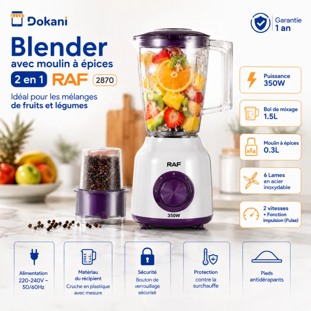 Blender Avec Moulin A Epices 2 EN 1 RAF - 350 W - 1,5 L - 2870 (3).webp