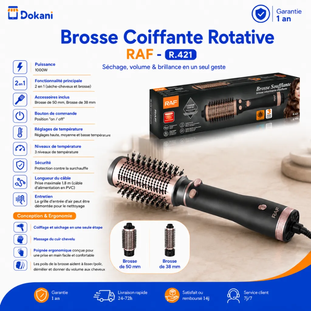 Brosse Coiffante Rotative RAF - 1000W - Noir.webp