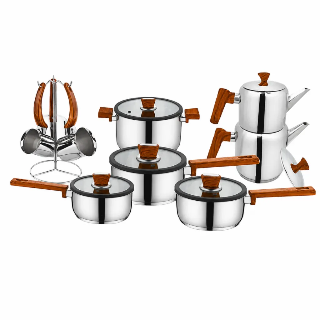 Batterie De Cuisine FALEZ 16 Pièces En Inox 1810 - Effet Bois2.webp