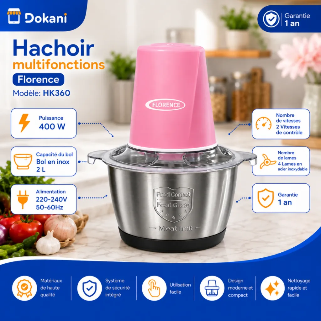 Hachoir Multifonctions Florence - 2L- 400W - Rose (2).webp