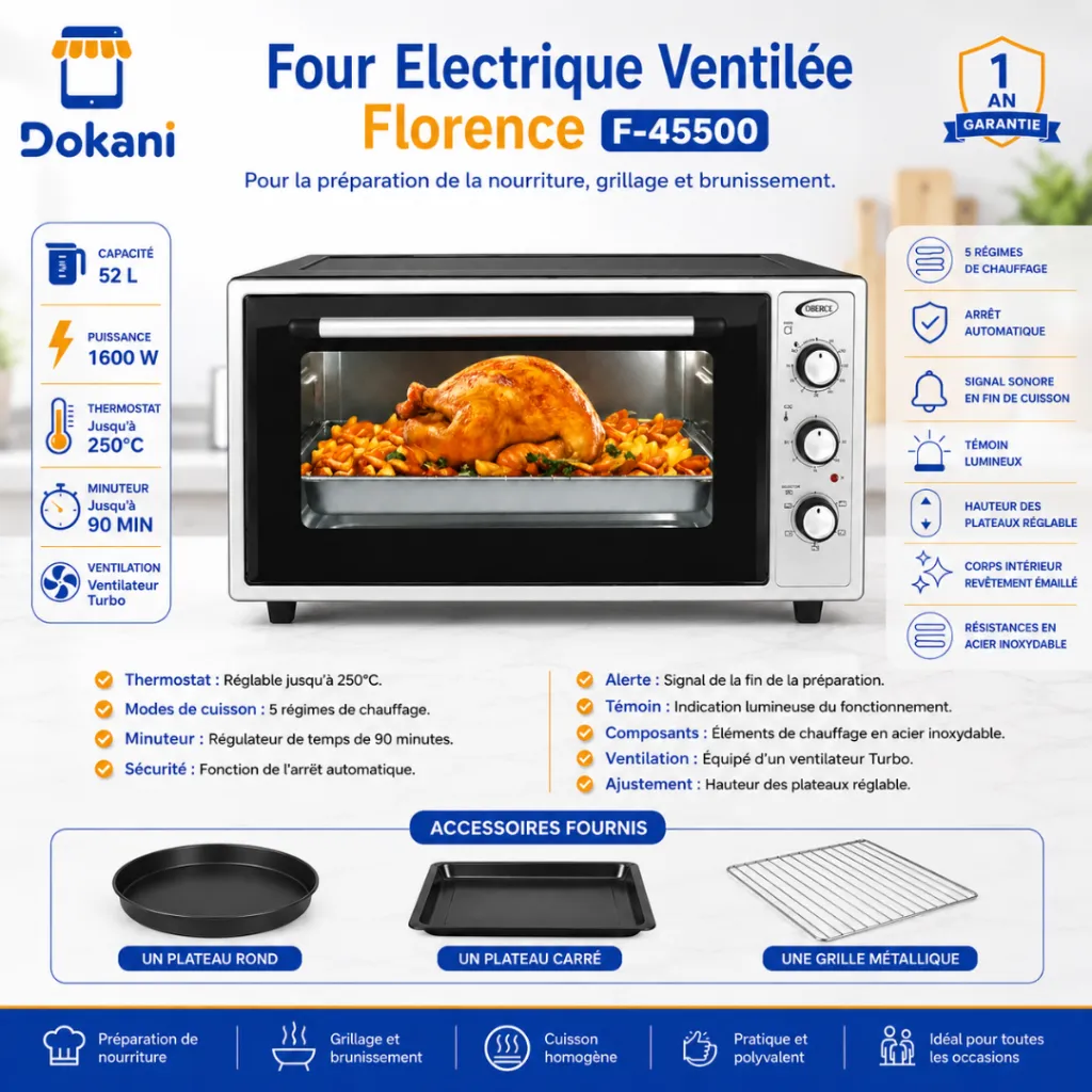 Four Electrique Ventilée Florence 52L - 1600W – Gris (3).webp