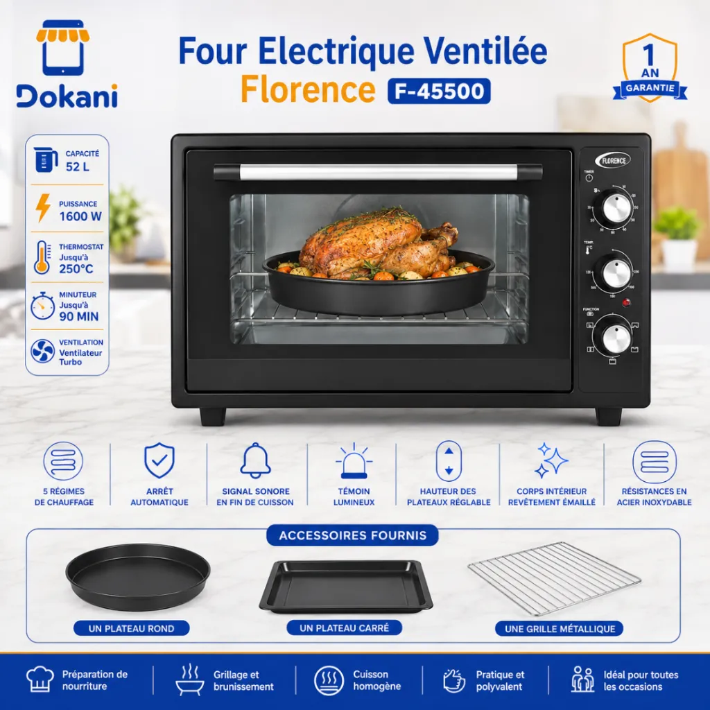Four Electrique Ventilée Florence 52L - 1600W – Noir (3).webp