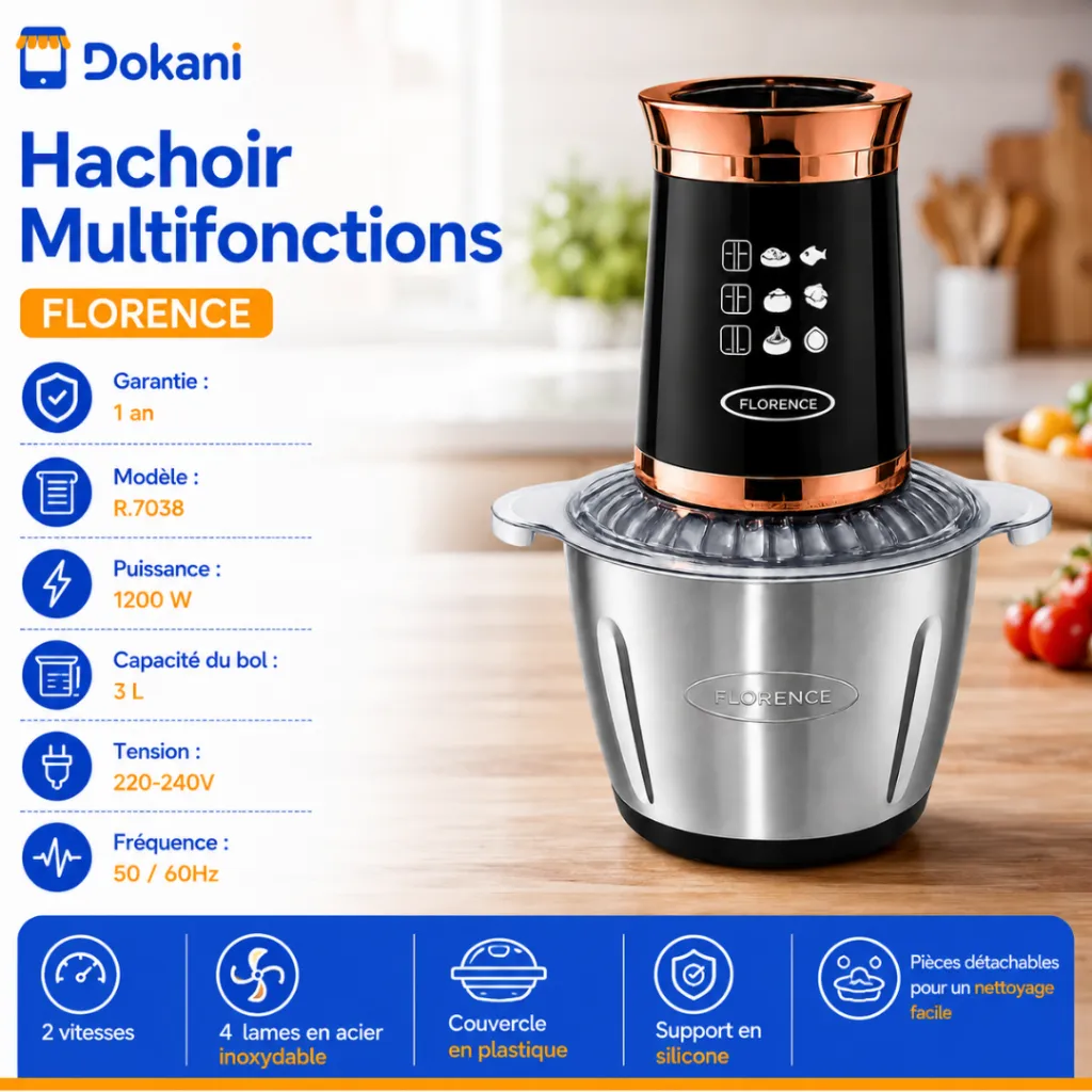 Hachoir Multifonctions Florence - 3L- 1200W  - Noir.webp
