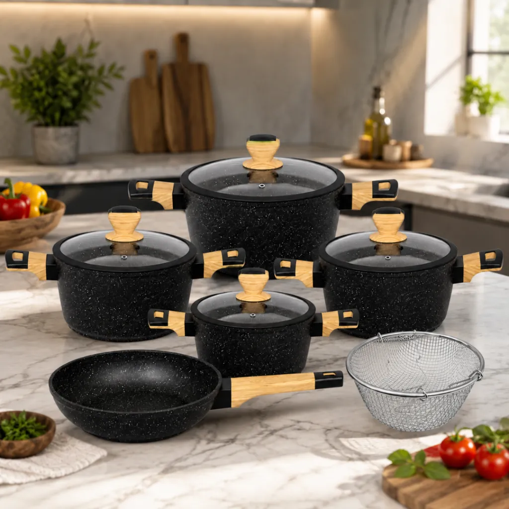 Batterie de Cuisine 10 Pièces Granit- Sizar - Noir (6).webp
