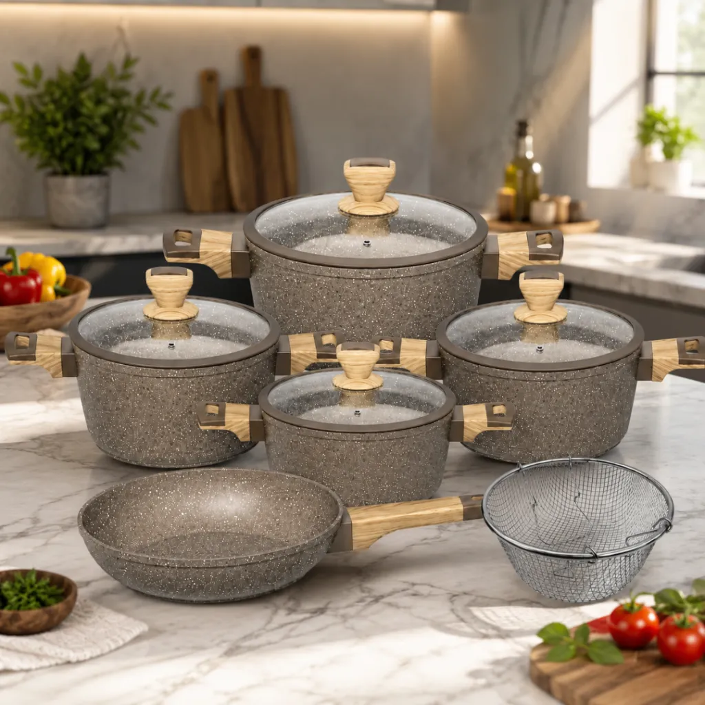 Batterie de Cuisine 10 Pièces Granit- Sizar- Grège (6).webp