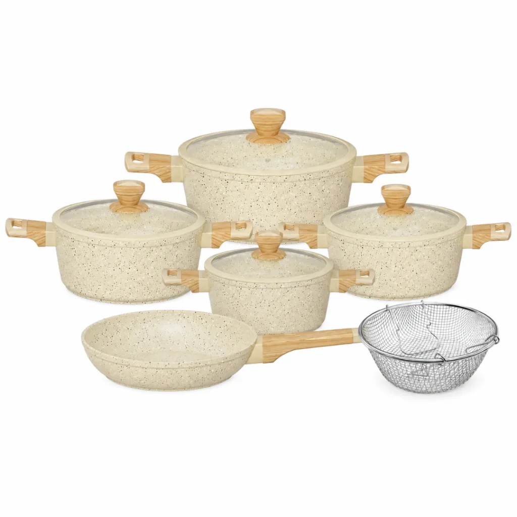 Batterie de Cuisine 10 Pièces Granit- Sizar - Blanc (7).webp
