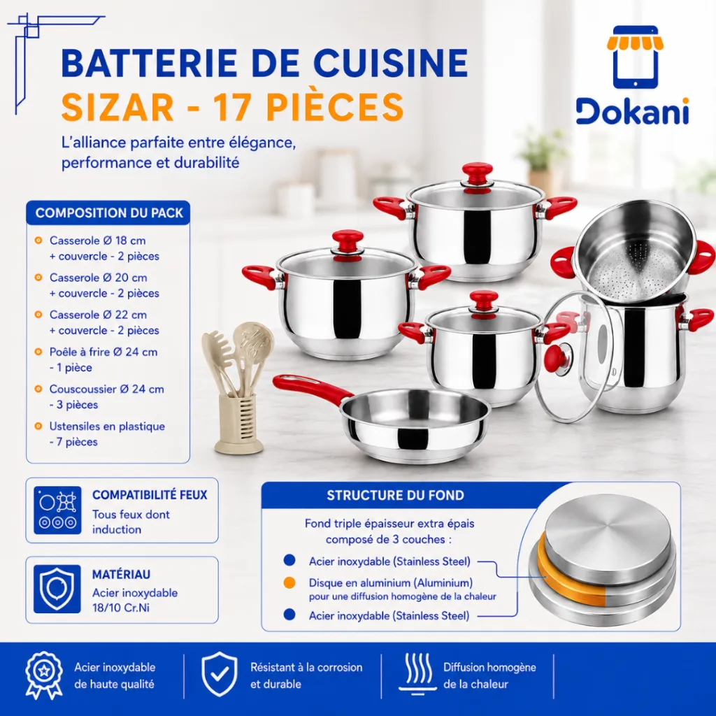 Batterie De Cuisine Sizar 17 Pièces En Inox 1810 - Rouge (2).webp