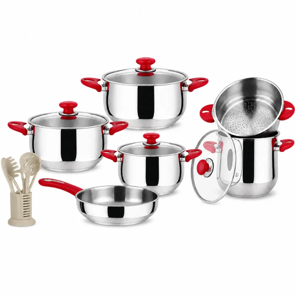 Batterie De Cuisine Sizar 17 Pièces En Inox 1810 - Rouge (4).webp