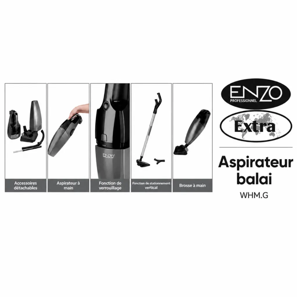 Aspirateur Balai Enzo Extra 2 en 1 - 1500 W - Gris (7).webp