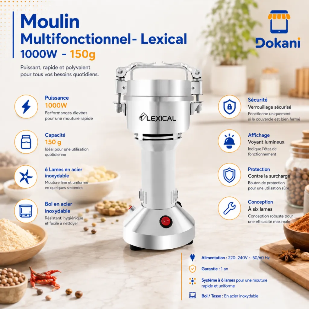 Moulin Multifoncionnel Lexical 1000W - 150g (5).webp