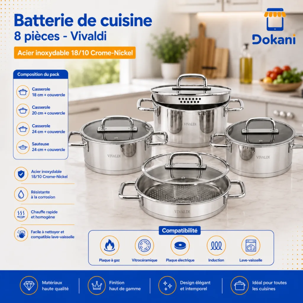 Batterie De Cuisine En Inox 1810-Vivaldi Premium 8 Pièces - Argent (7).webp