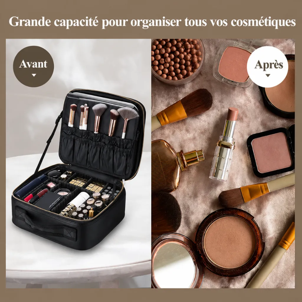 Organisateur De Maquillage Multifonctionnel Avec Miroir LED - Noir (6).webp