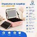 Organisateur De Maquillage Multifonctionnel Avec Miroir LED- Rose (2).webp