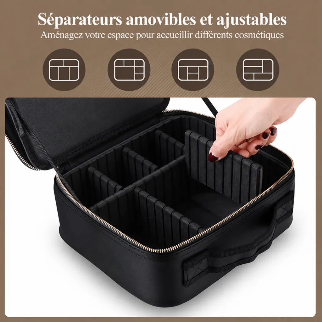 Organisateur De Maquillage Multifonctionnel Avec Miroir LED - Noir (4).webp