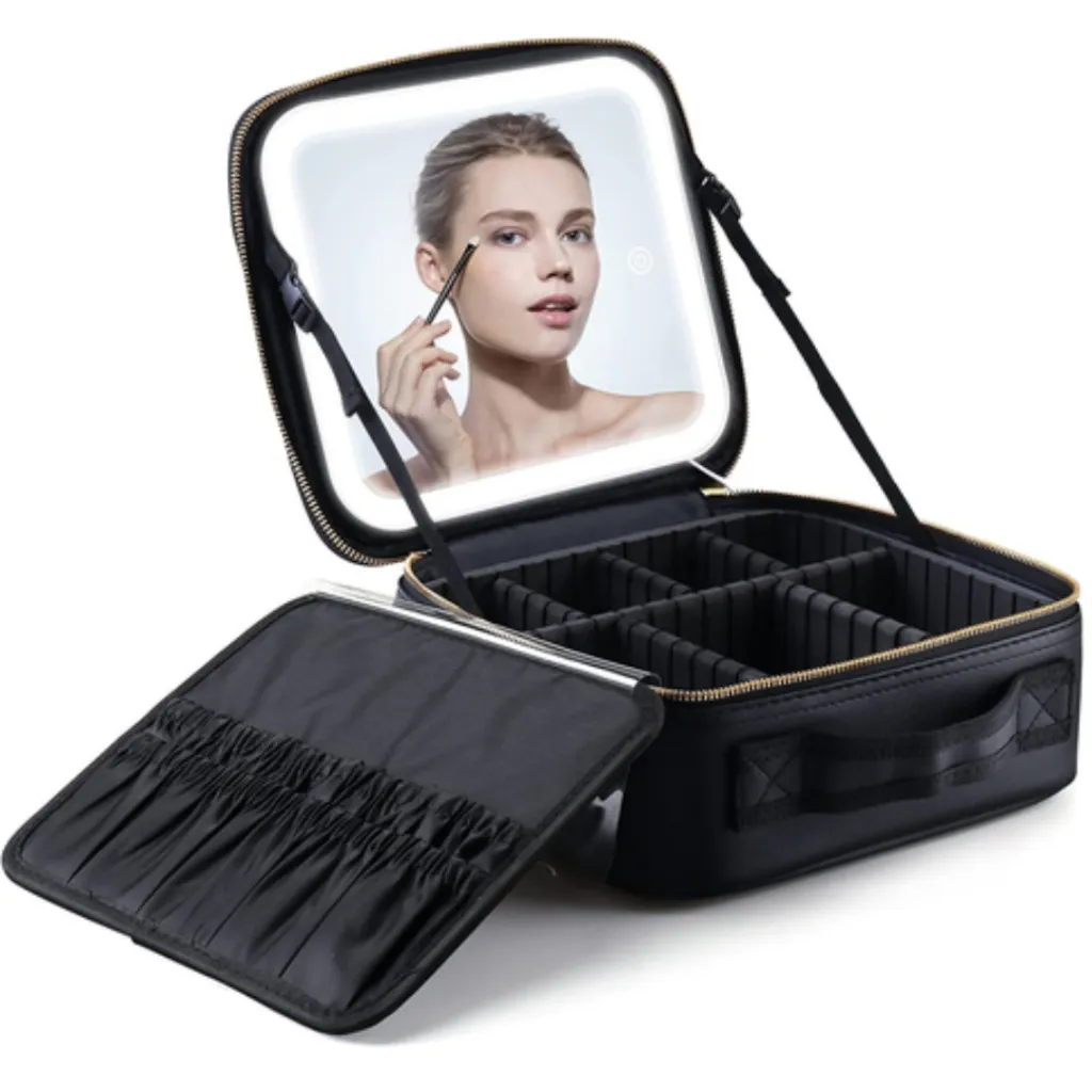 Organisateur De Maquillage Multifonctionnel Avec Miroir LED - Noir (1).webp